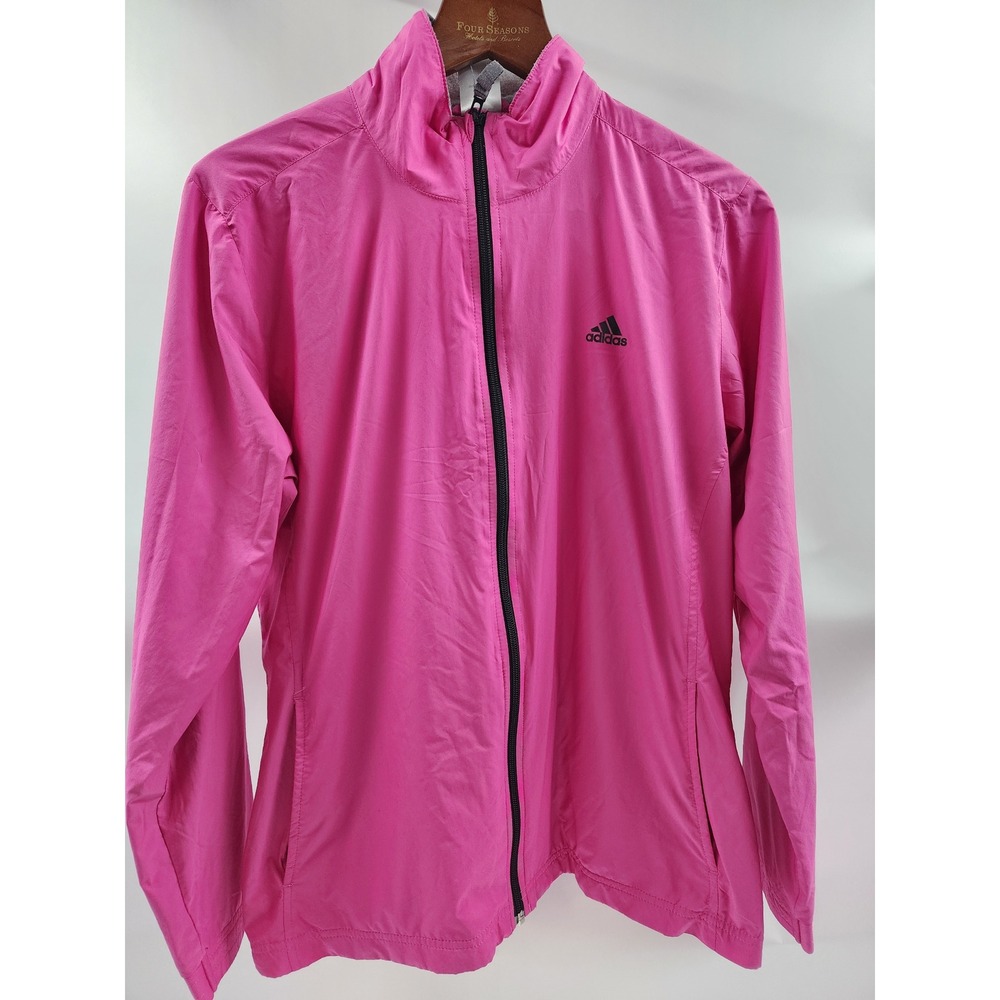 Adidas Womens Pink Full Zip Windbreaker Jacket Mesh Lined Lightweight Large